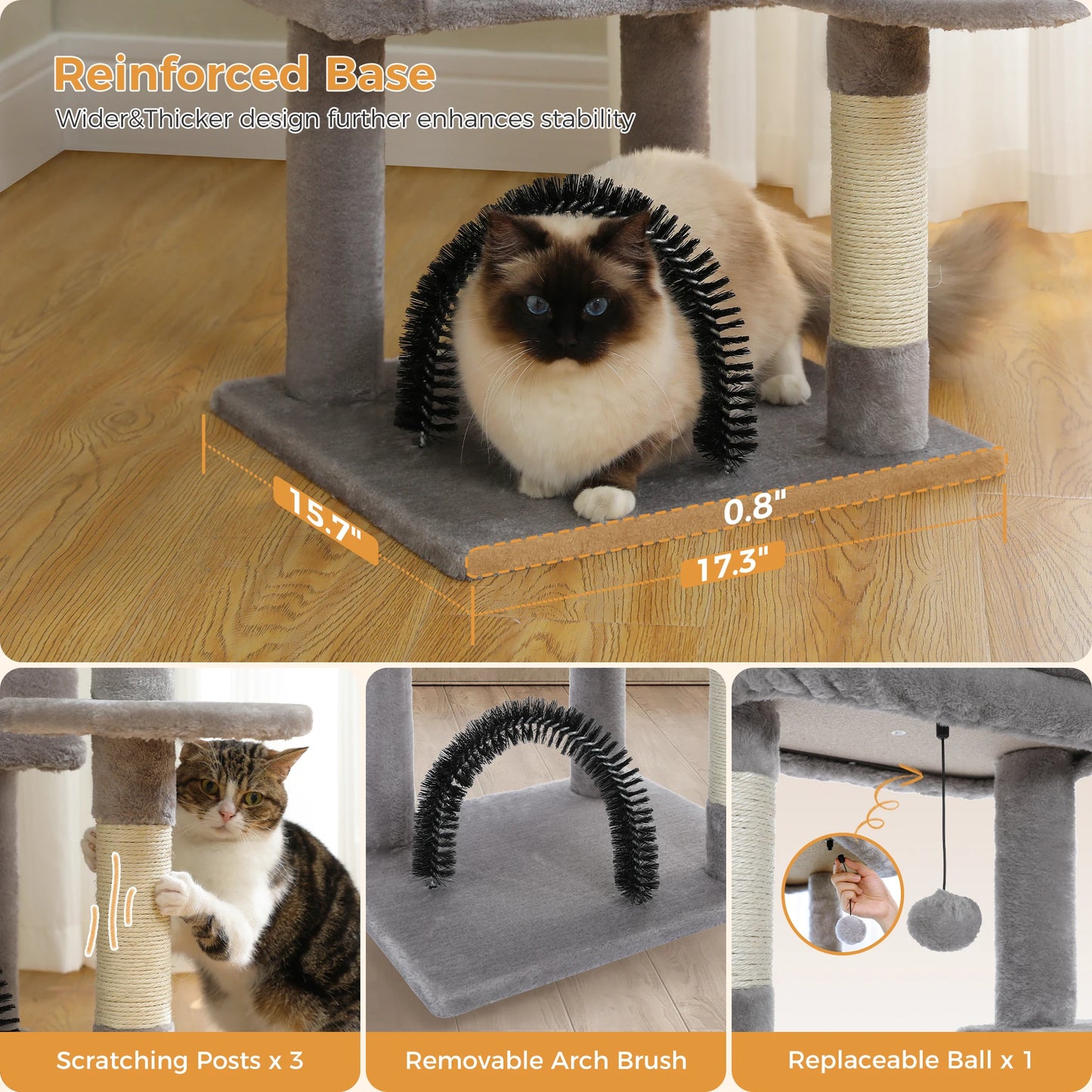 CozyCat Tower: Plush Cat Tree with Hammock, Scratching Posts & Toy