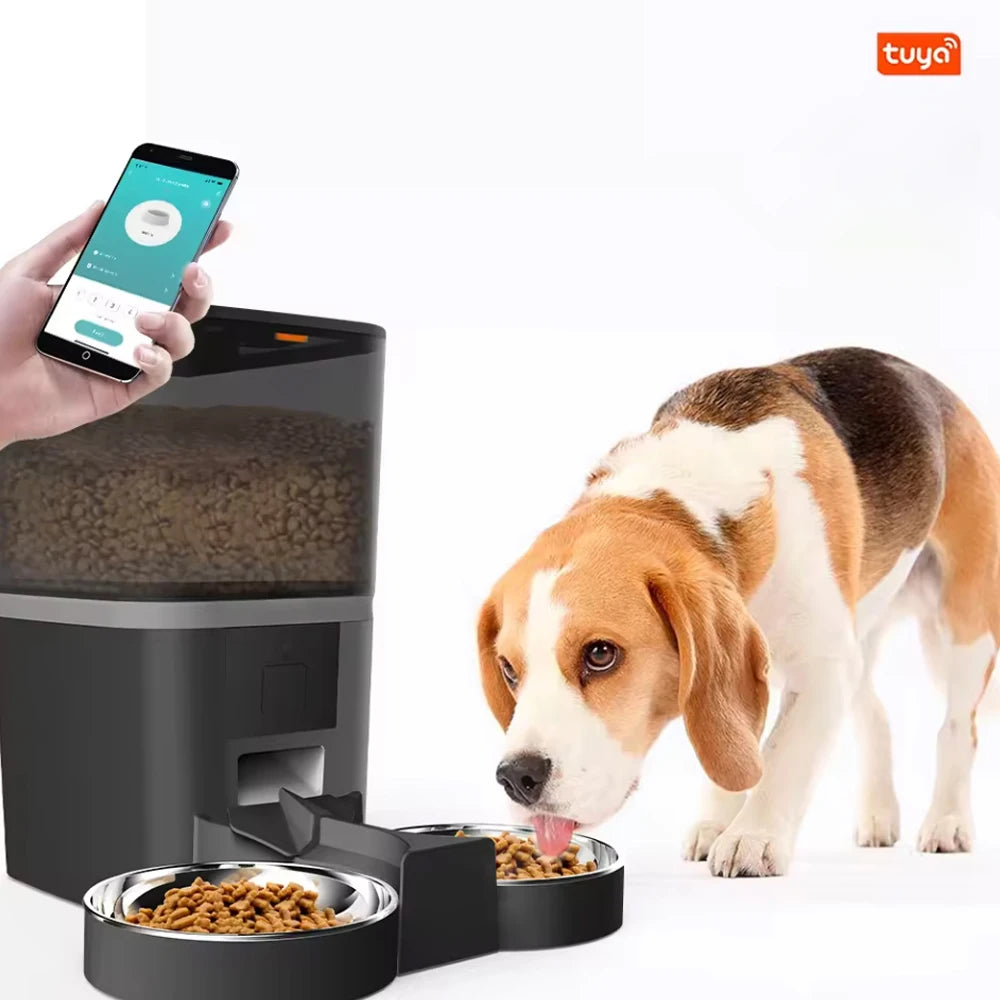 SmartPet 4L Double Meal Feeder: Camera & App-Controlled Automatic Pet Dispenser with Stainless Steel Bowls